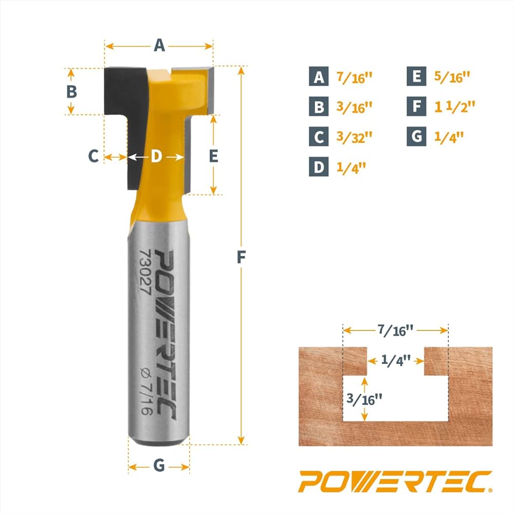 POWERTEC T Slot Router Bits, Carbide Tipped T Track Router